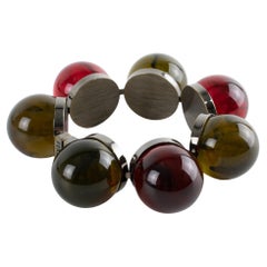 Fendi Geometric Bubble Acrylic Resin and Gunmetal Link Bracelet in Box