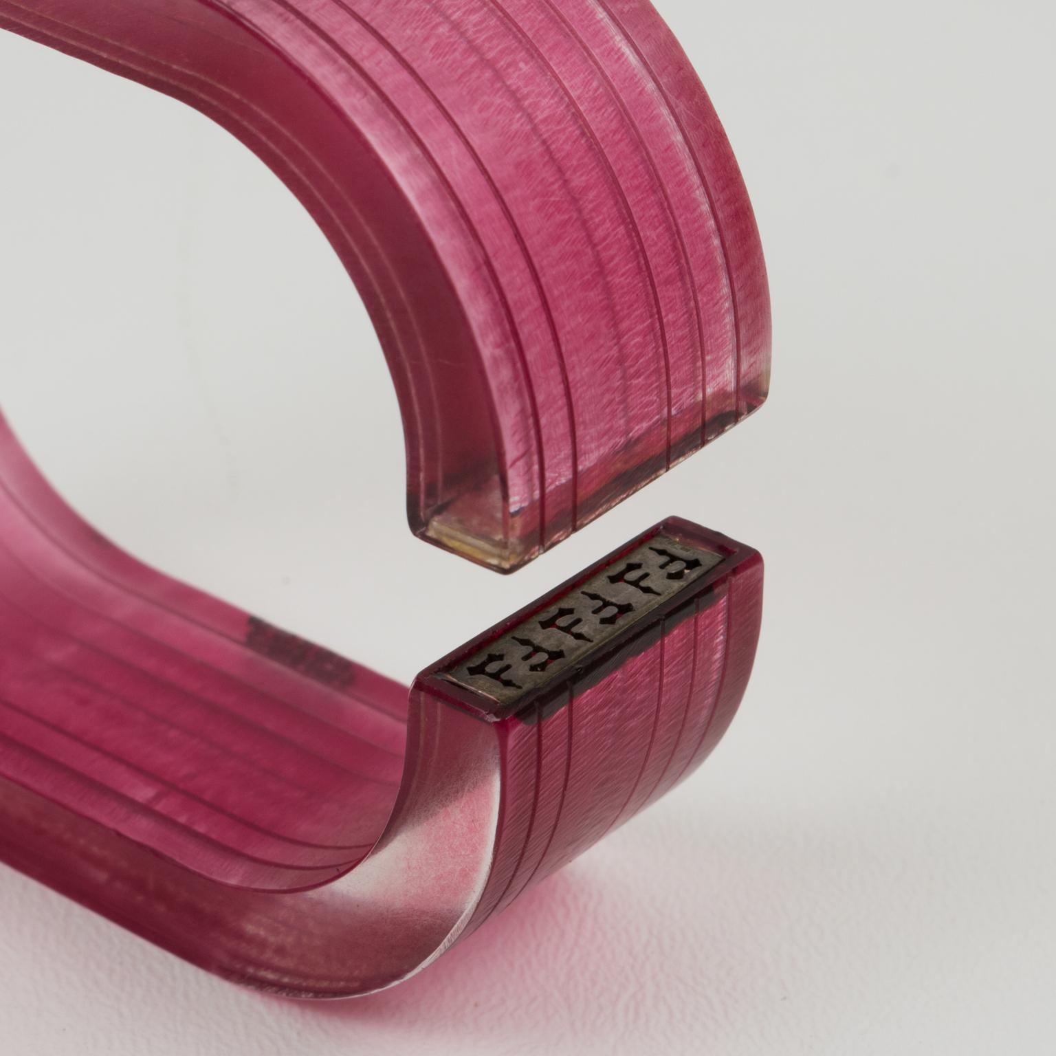 Modern Fendi Geometric Pink Red Resin Acrylic Cuff Bracelet