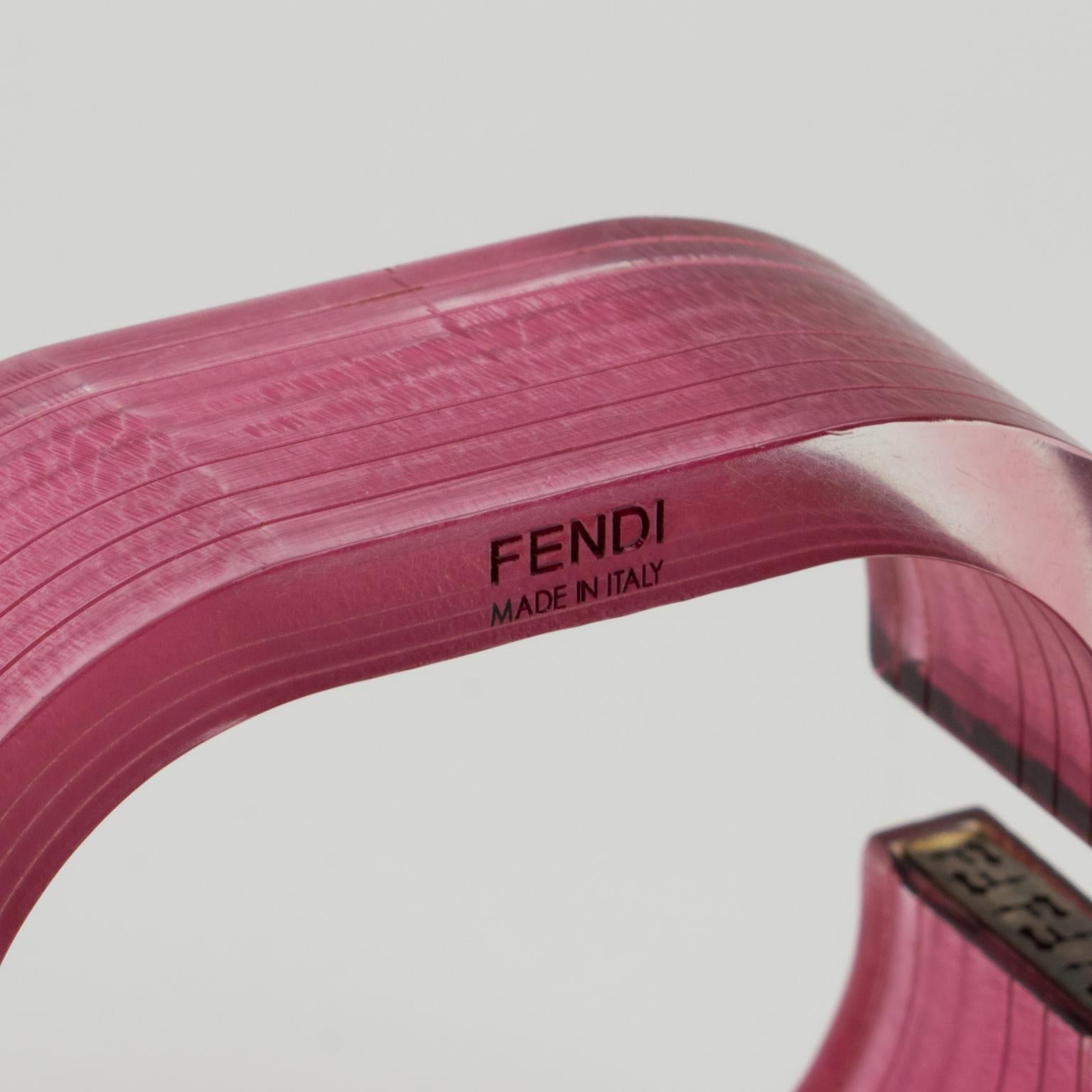 Fendi Geometric Pink Red Resin Acrylic Cuff Bracelet In Excellent Condition In Atlanta, GA
