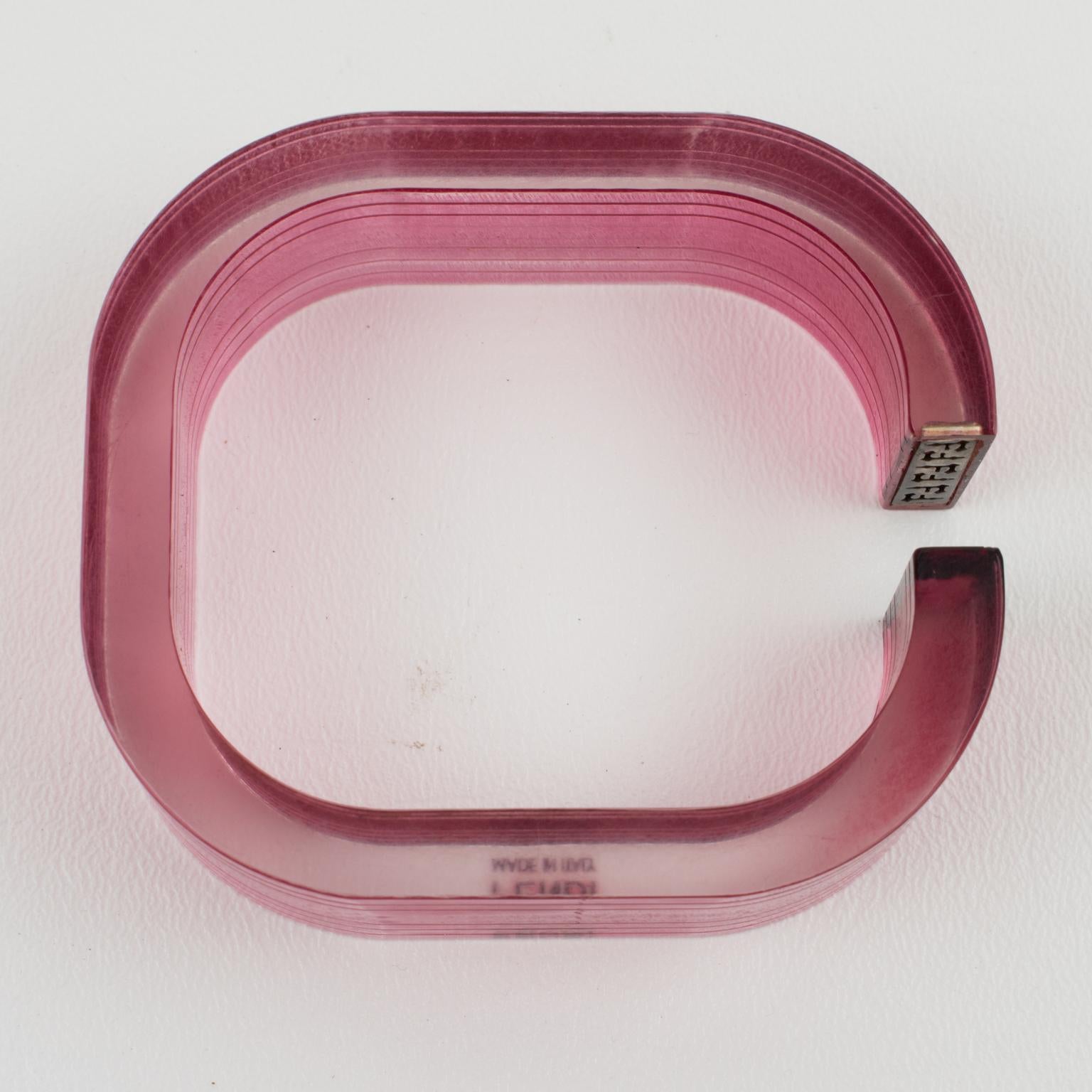 Fendi Geometric Pink Red Resin Acrylic Cuff Bracelet 1