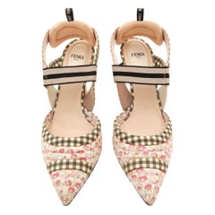 FENDI Gingham and Floral Colibri Cloth Slingback Pumps
