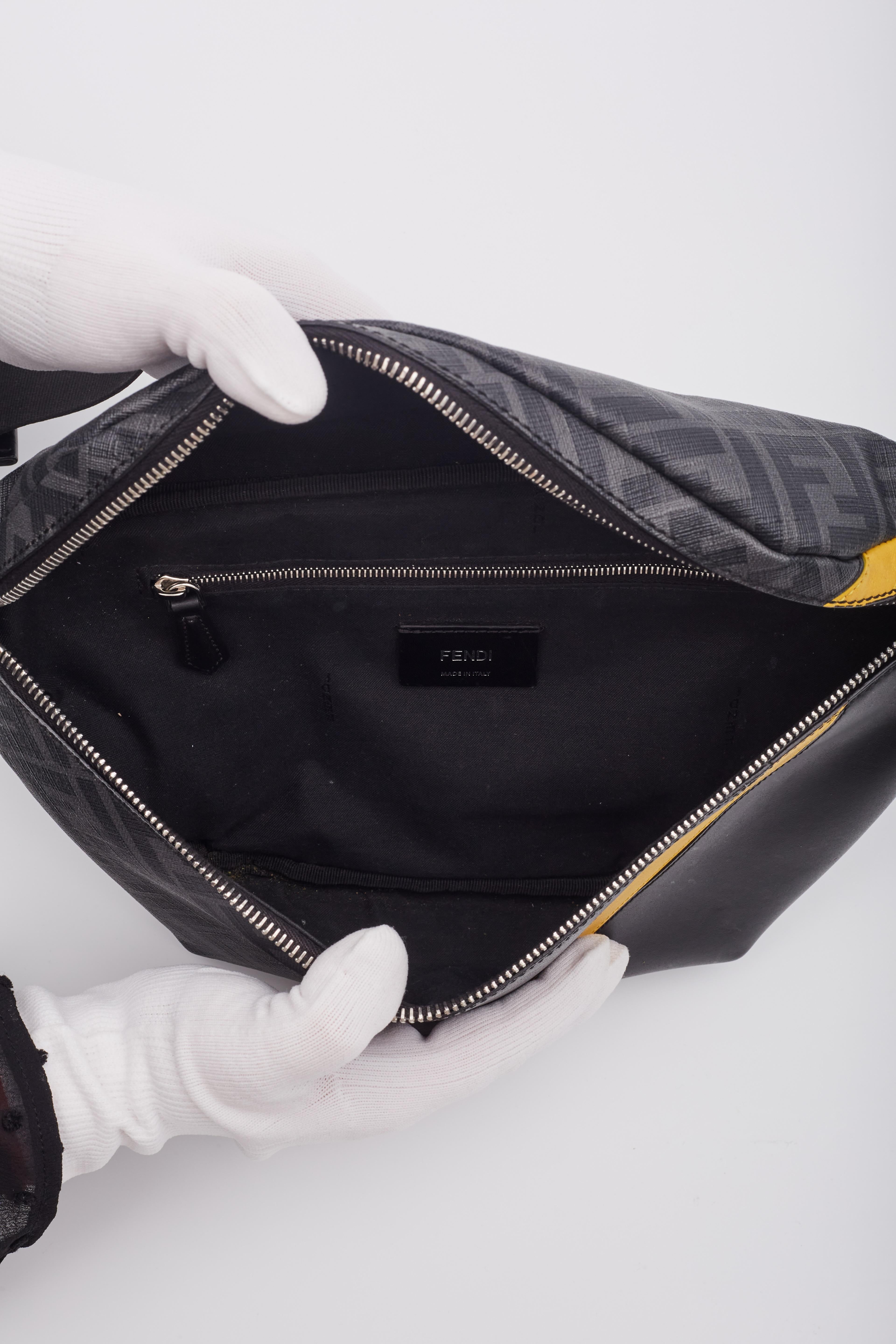 Fendi Glazed Black Logo Ff 1974 Diagonal Belt Bag For Sale 6