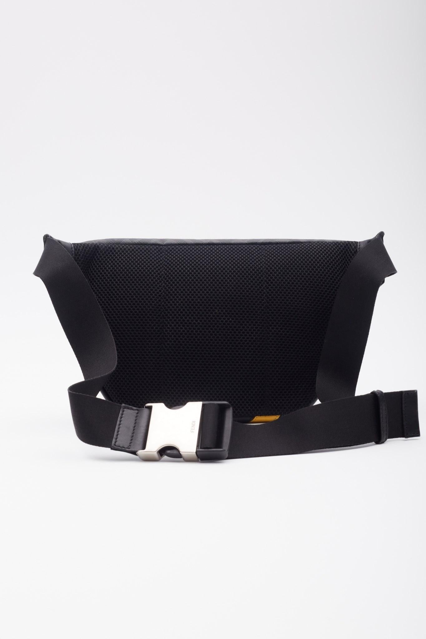 Men's Fendi Glazed Black Logo Ff 1974 Diagonal Belt Bag For Sale