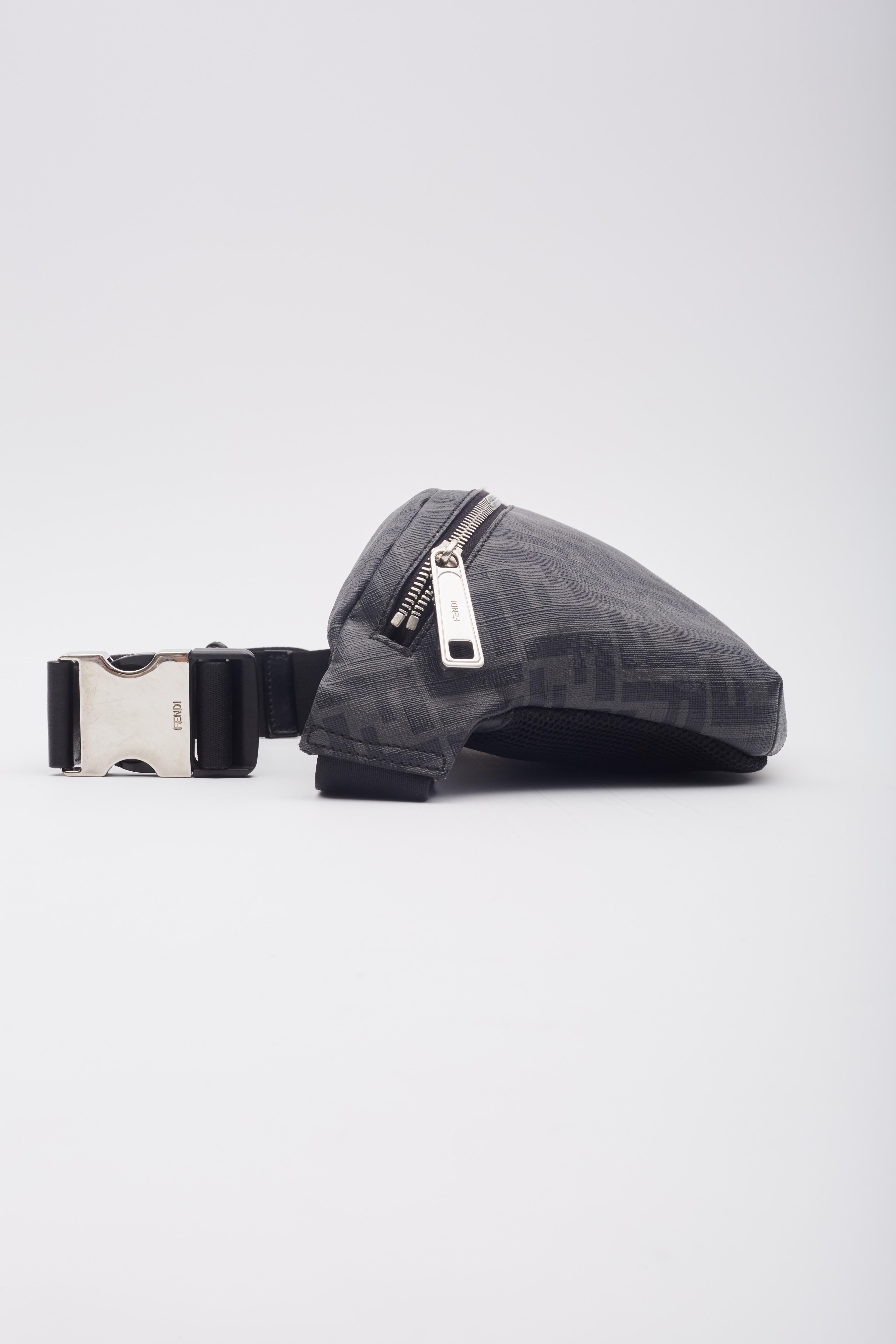 Fendi Glazed Black Logo Ff 1974 Diagonal Belt Bag For Sale 2