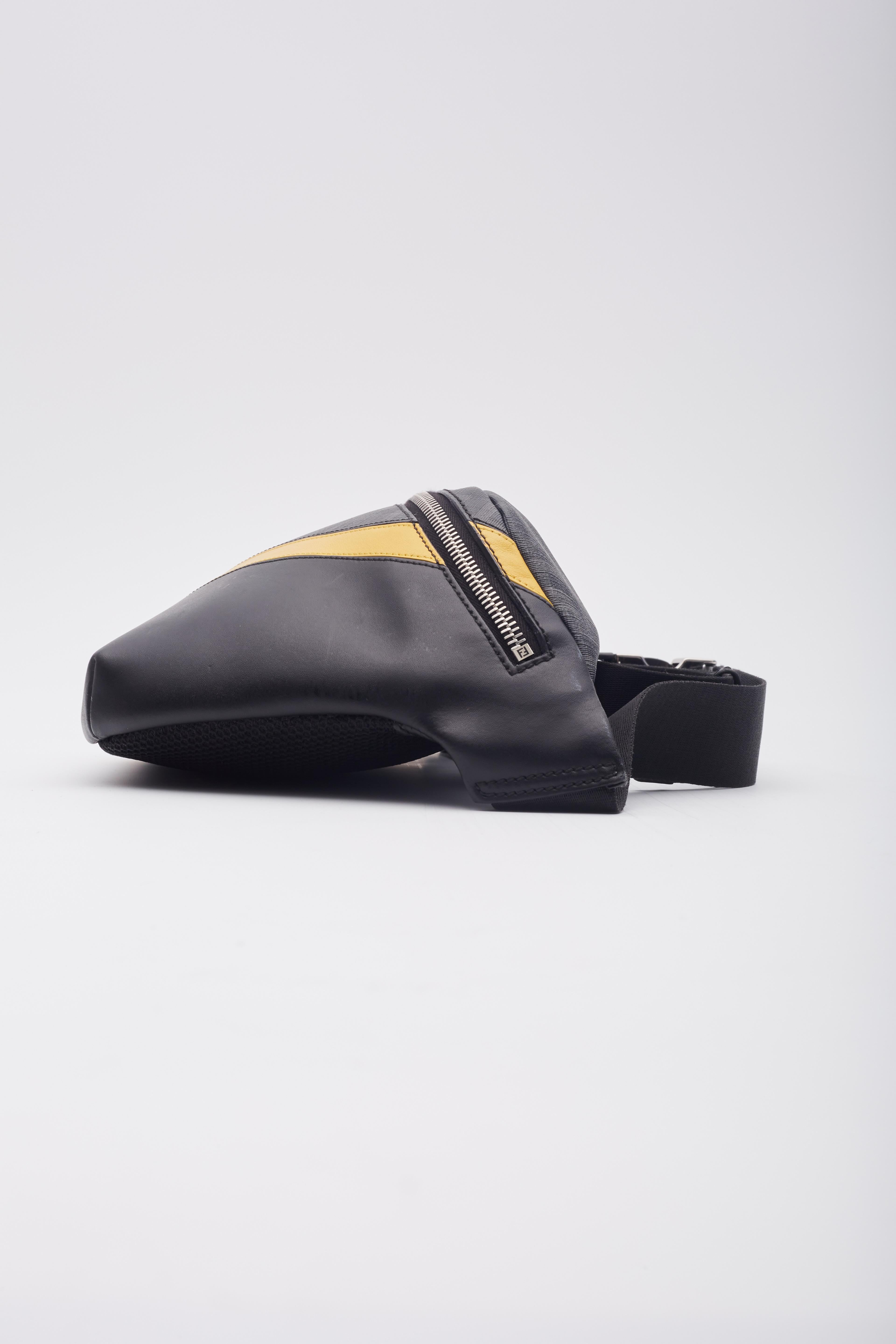 Fendi Glazed Black Logo Ff 1974 Diagonal Belt Bag For Sale 3