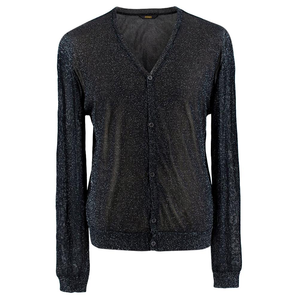 Fendi Glitter Black Semi-Sheer Cardigan - Size Mens M / Womens L For Sale