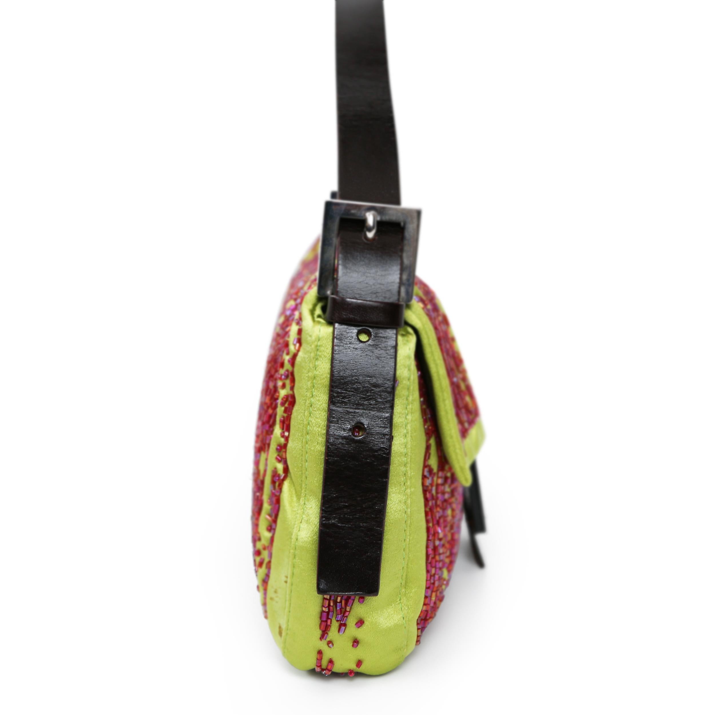 Fendi Glitter Lime and Red Baguette Handbag For Sale 1