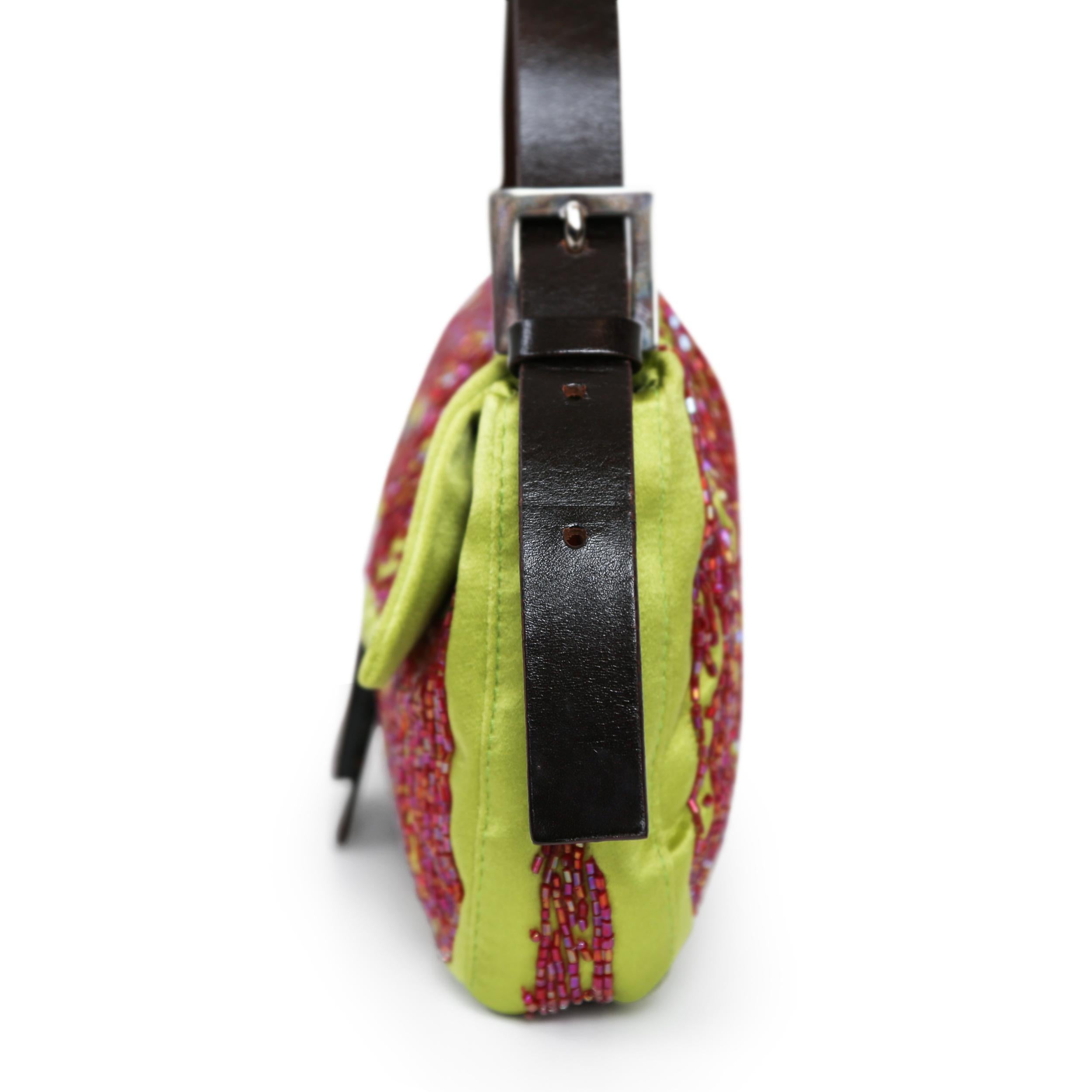Fendi Glitter Lime and Red Baguette Handbag For Sale 2