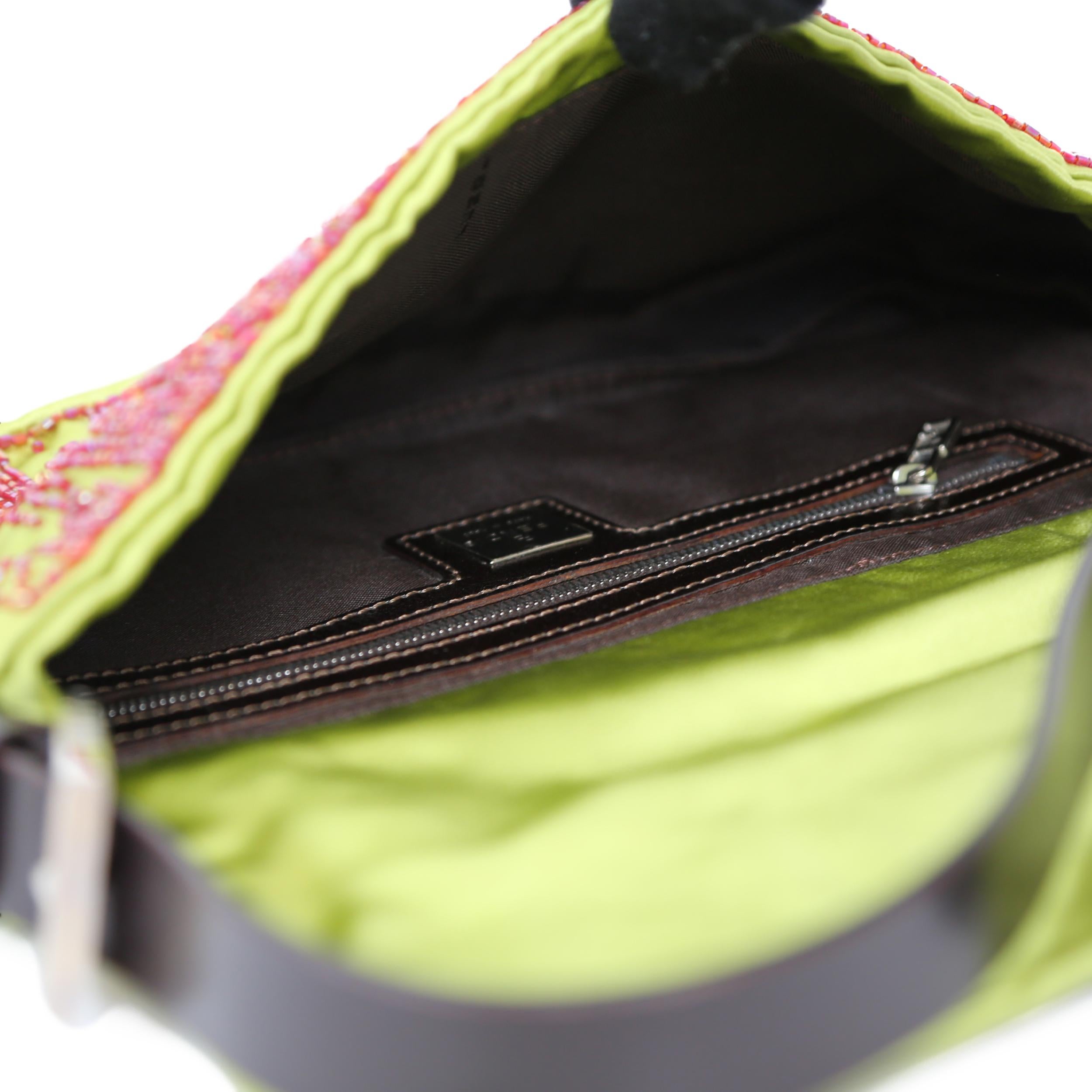 Fendi Glitter Lime and Red Baguette Handbag For Sale 3