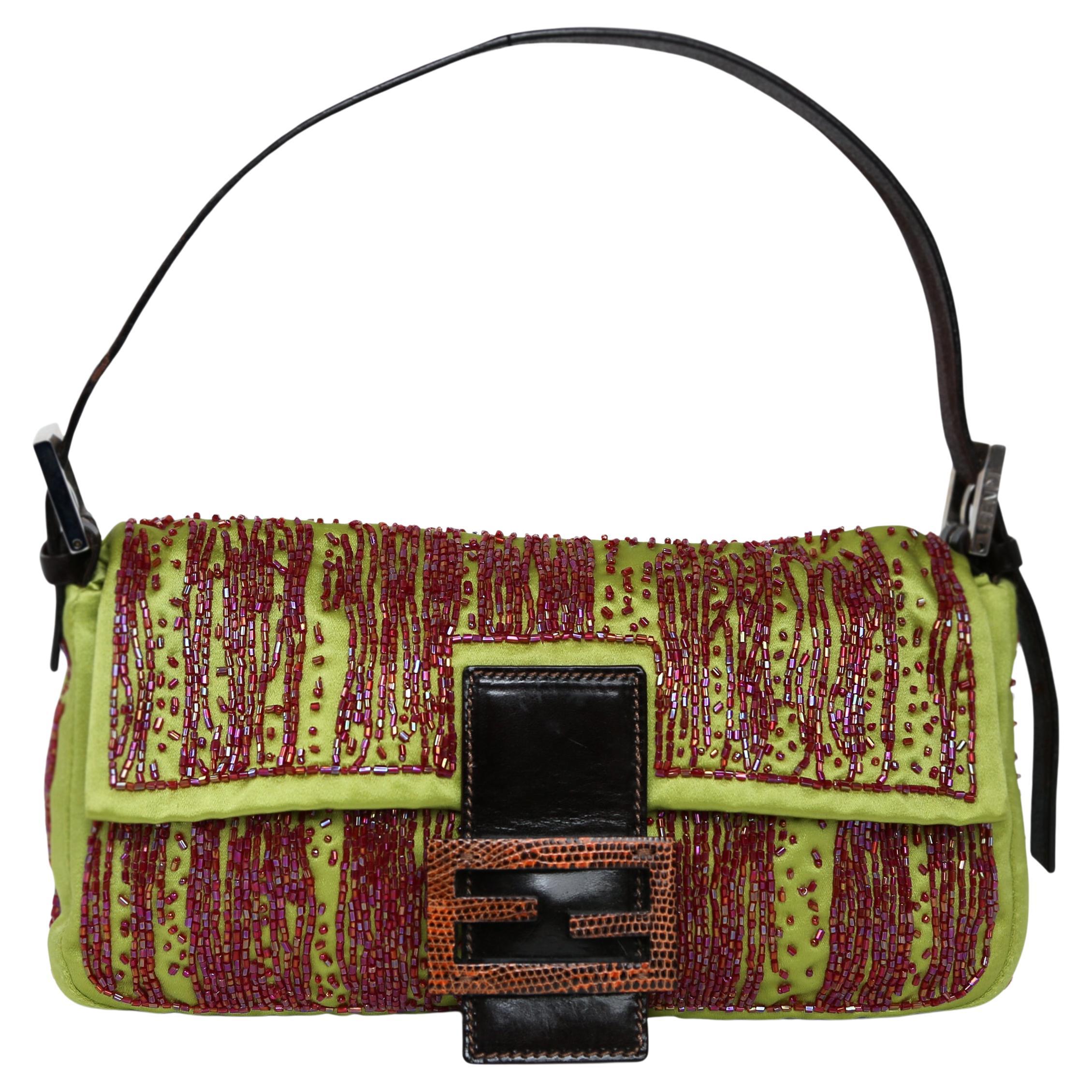 Fendi Glitter Lime and Red Baguette Handbag For Sale