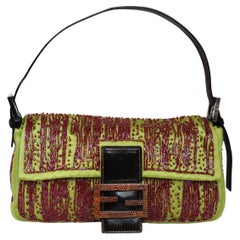 Used Fendi Glitter Lime and Red Baguette Handbag