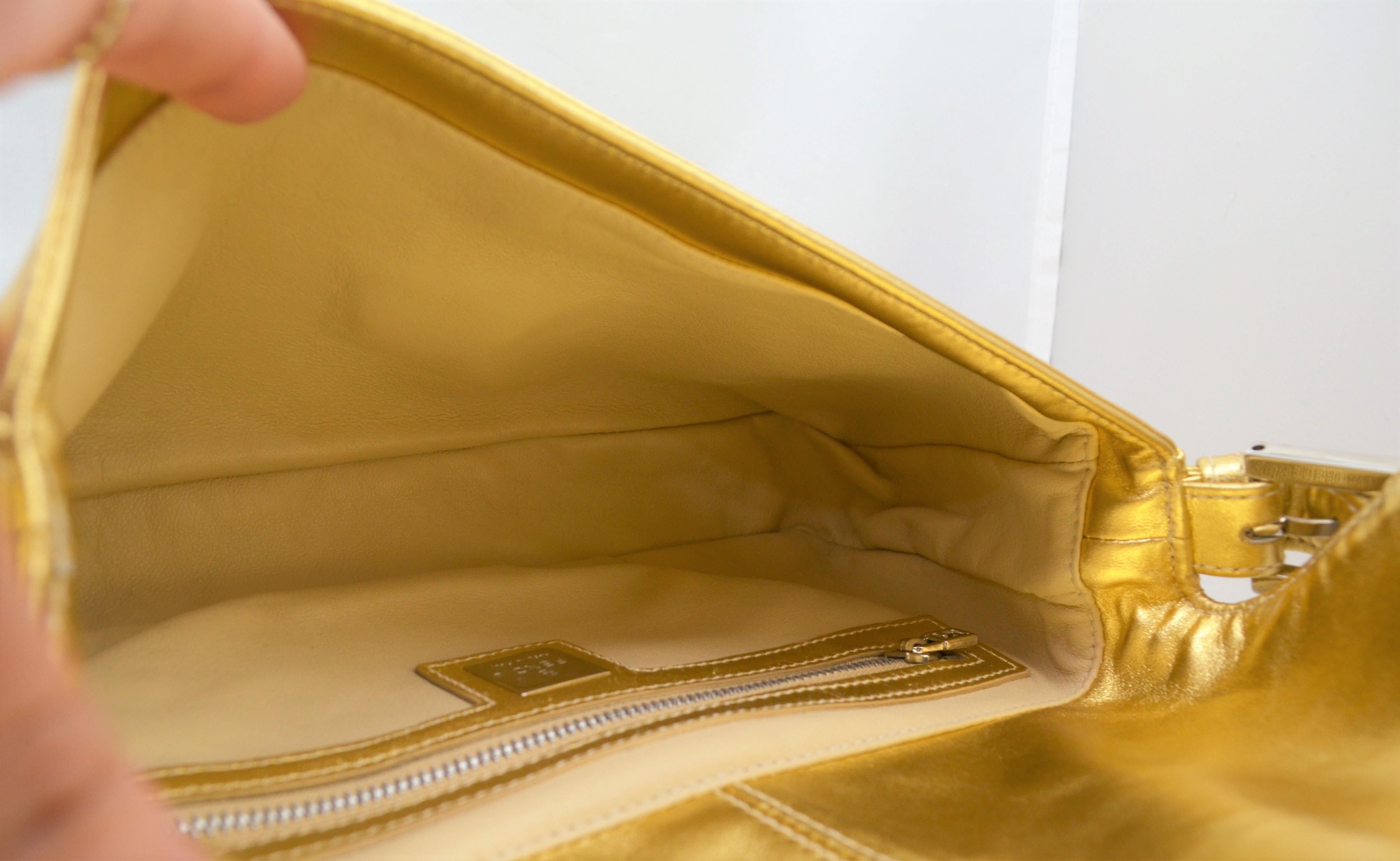 Fendi Gold Baguette Shoulder Bag with Rhinestone Buckle 4