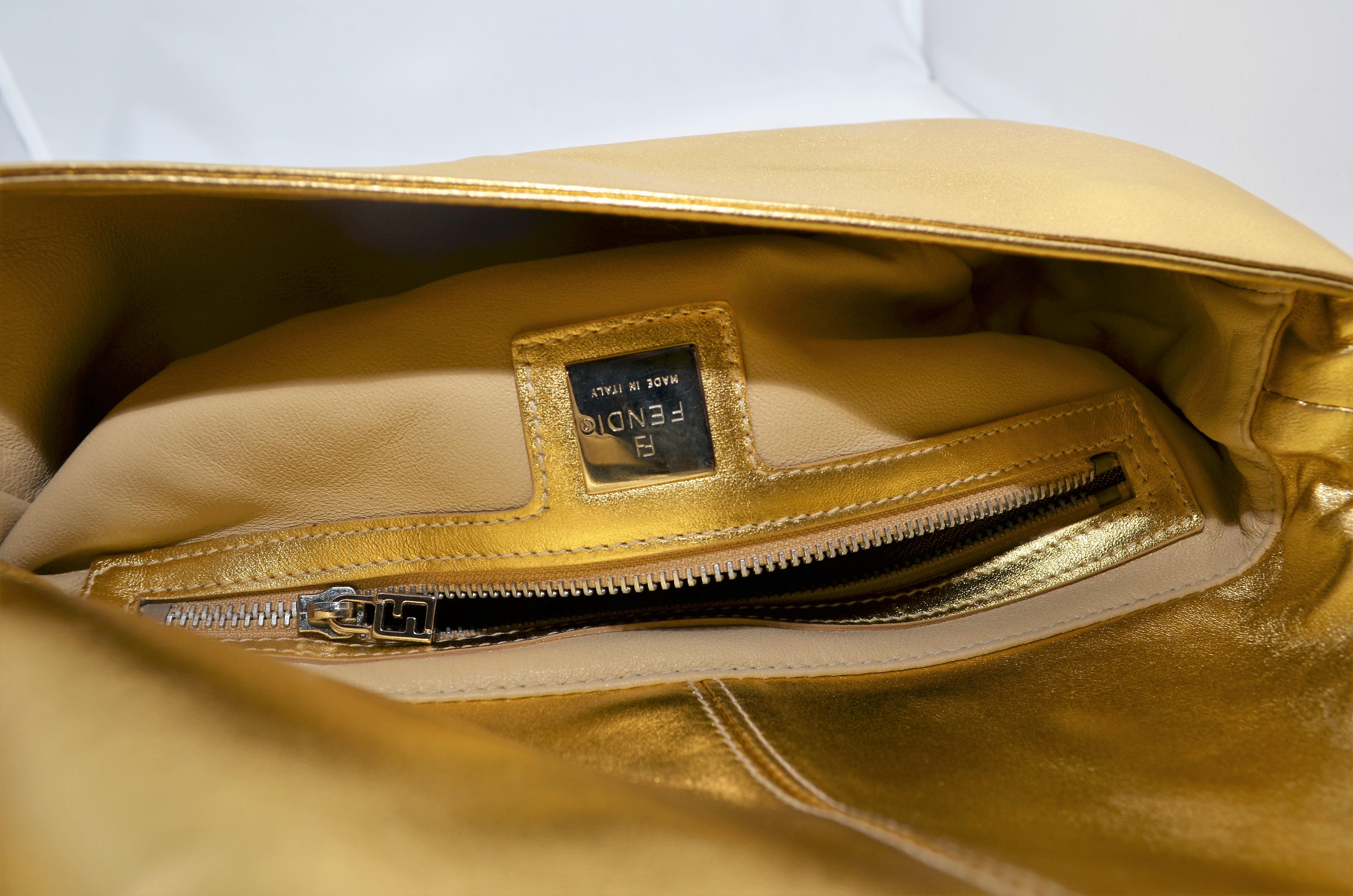 Fendi Gold Baguette Shoulder Bag with Rhinestone Buckle 5