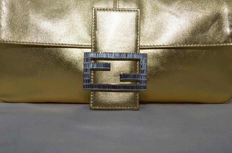 Fendi Gold Baguette Shoulder Bag with Rhinestone Buckle at 1stDibs
