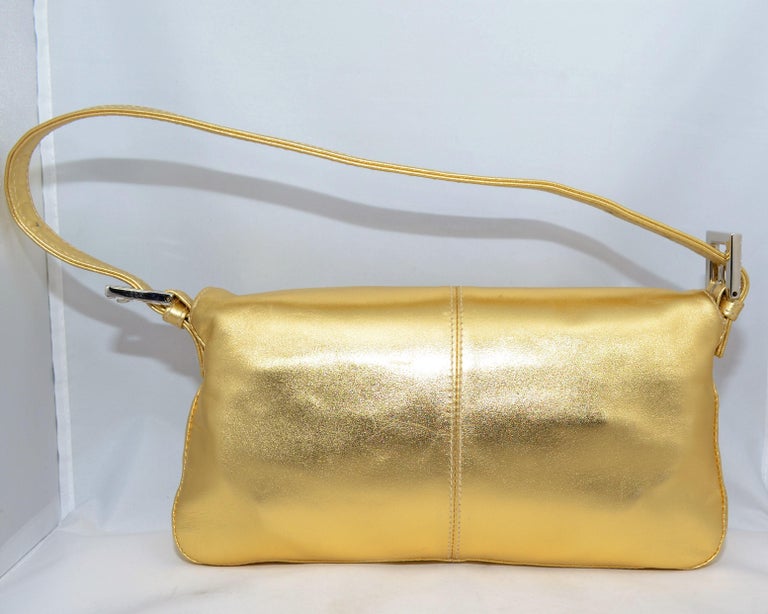 Fendi Gold Baguette Shoulder Bag with Rhinestone Buckle at 1stDibs