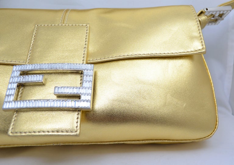 Fendi Gold Baguette Shoulder Bag with Rhinestone Buckle at 1stDibs