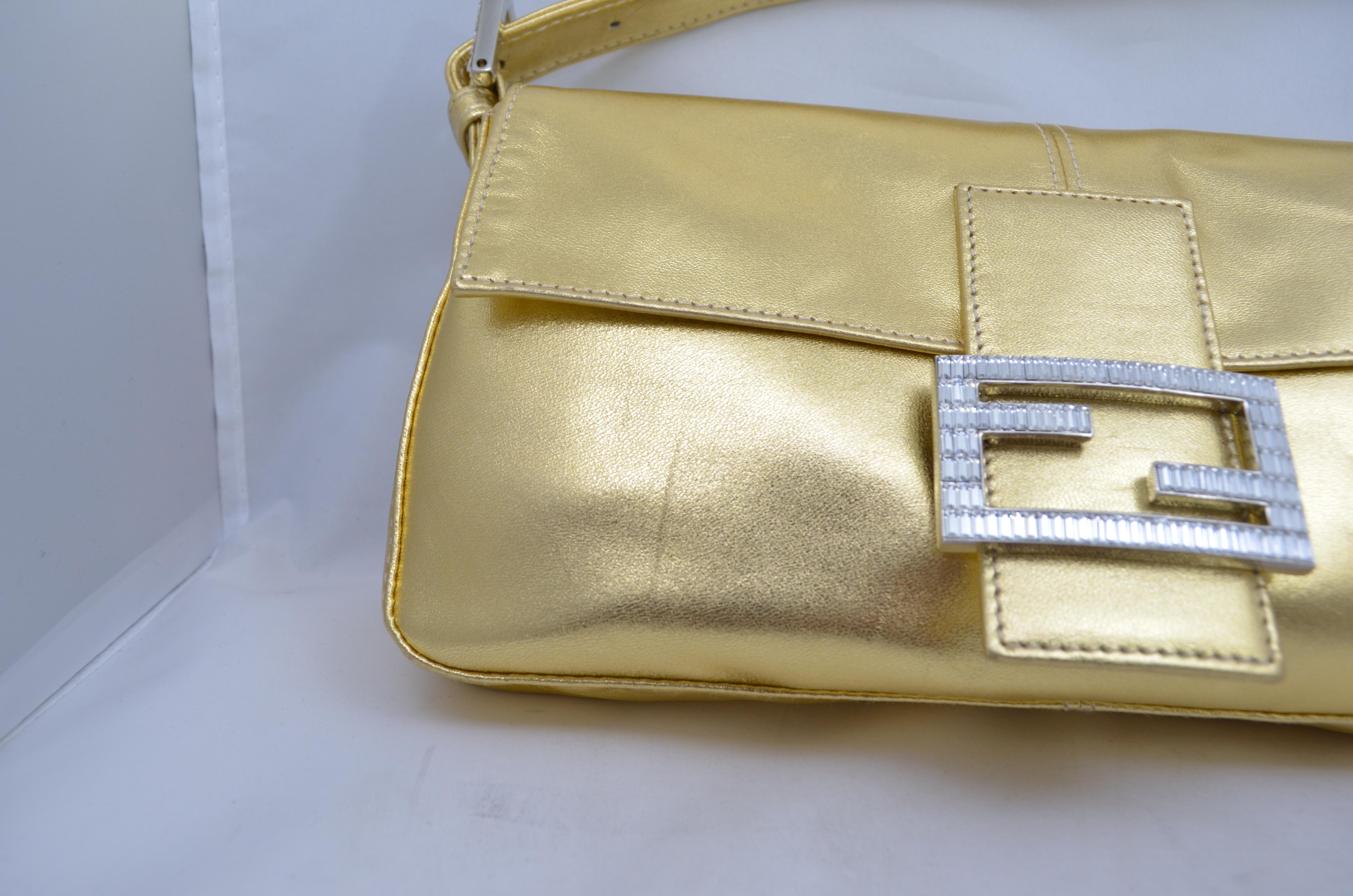 Fendi Gold Baguette Shoulder Bag with Rhinestone Buckle 2