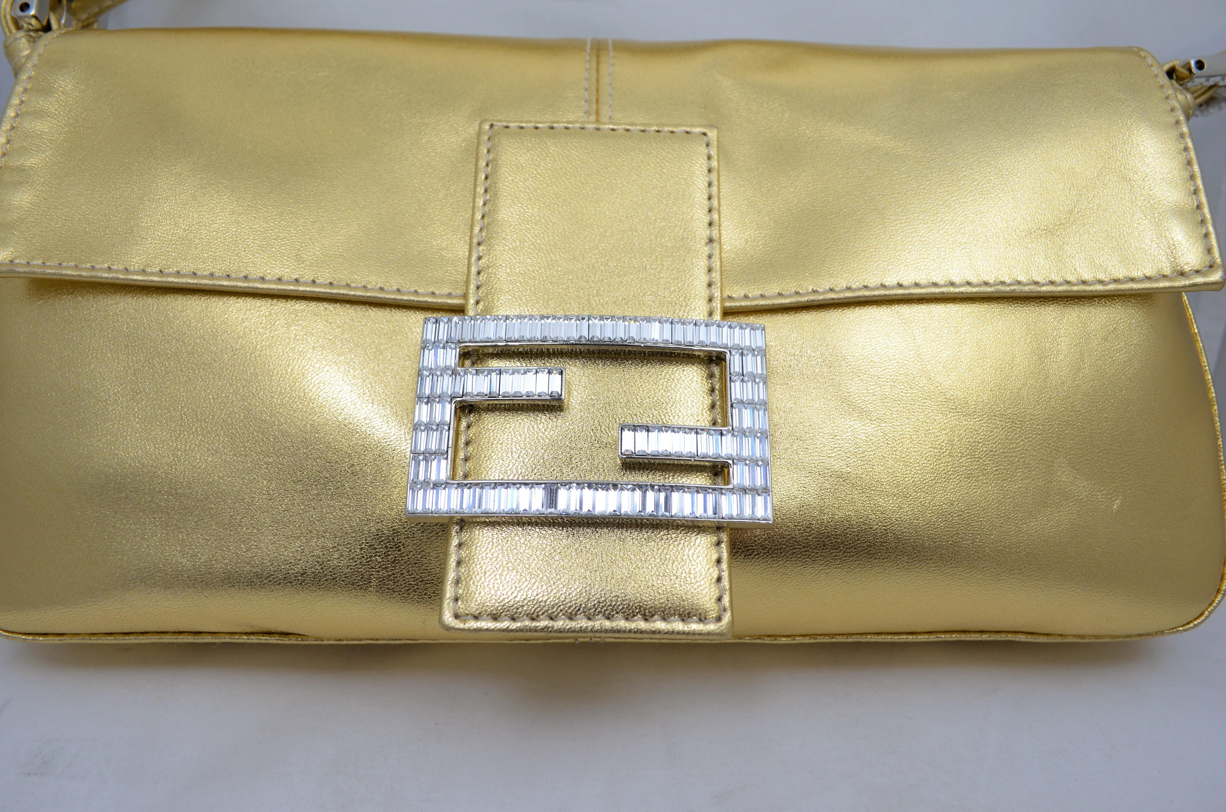 Fendi Gold Baguette Shoulder Bag with Rhinestone Buckle 3