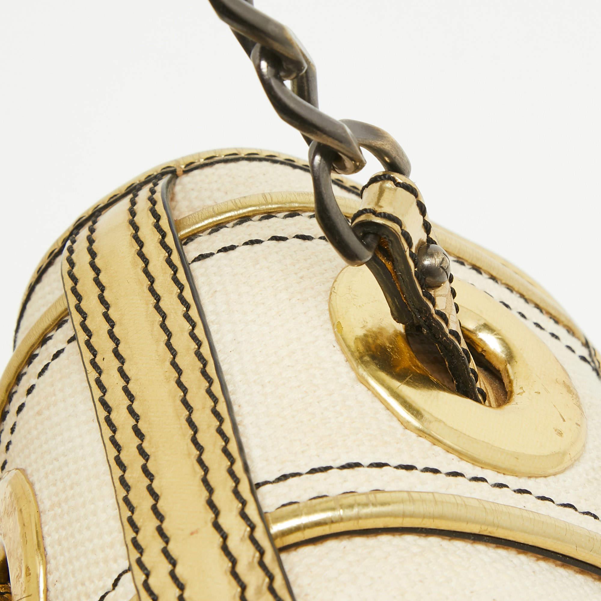 Fendi Gold/Beige Canvas and Patent Leather B Shoulder Bag For Sale 1
