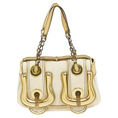 Fendi Gold/Beige Canvas and Patent Leather B Shoulder Bag