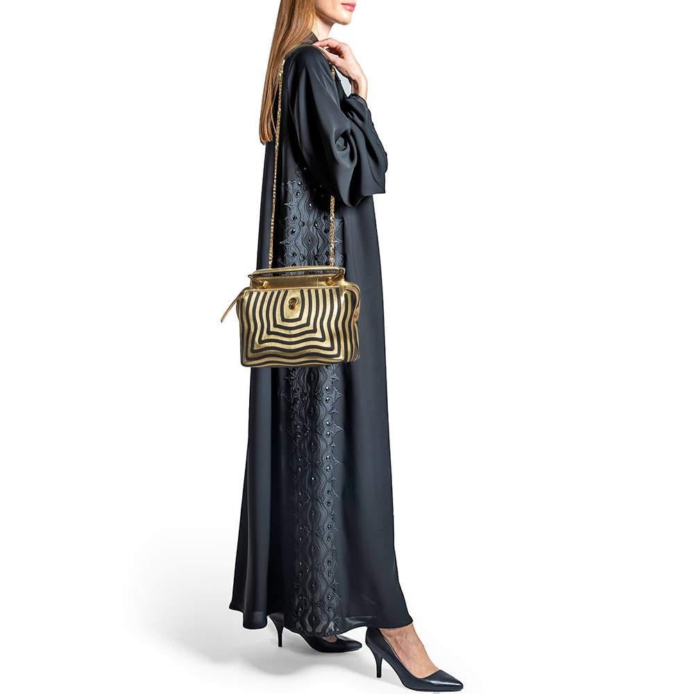Fendi Gold/Black Leather Small Gold Edition Dotcom Click Top Handle Bag en vente 7