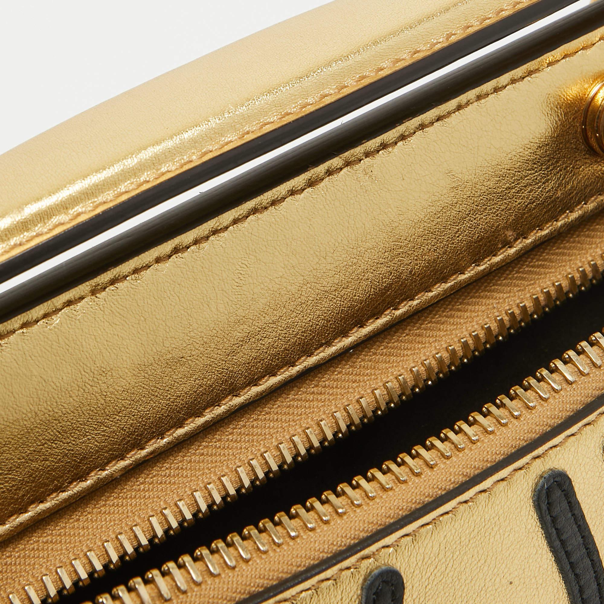 Or Fendi Gold/Black Leather Small Gold Edition Dotcom Click Top Handle Bag en vente