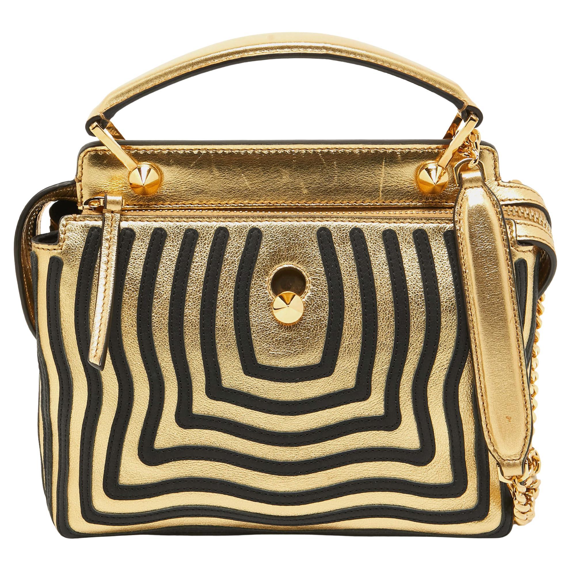 Bolso de asa superior Dotcom Click Edición Oro Pequeño de piel dorada/negra de Fendi