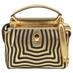 Fendi Borsa a manico superiore piccola Dotcom Click in pelle oro/nero