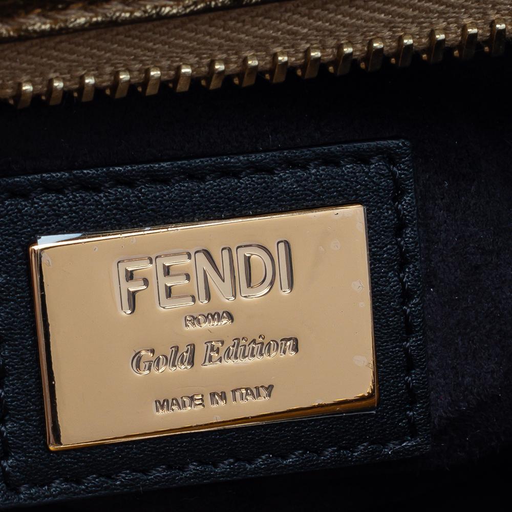Beige Fendi Gold/Black Quilted Leather Dotcom Click Shoulder Bag