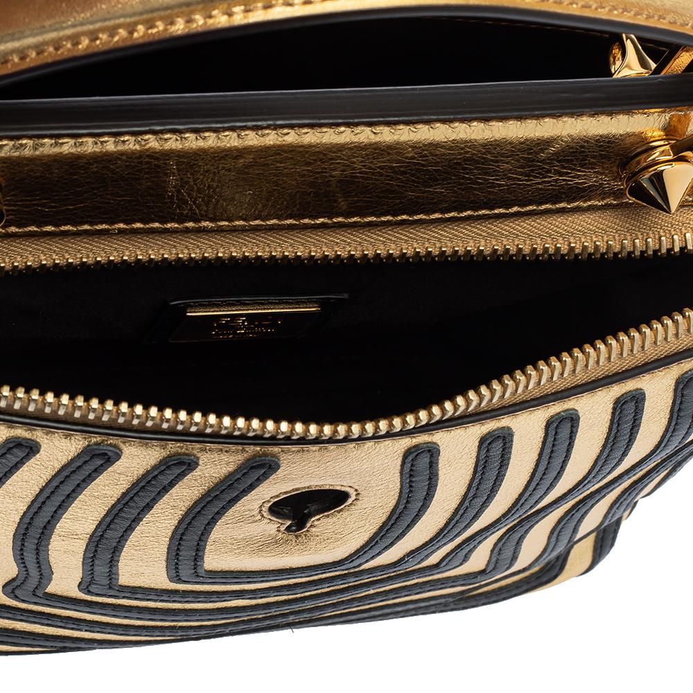 Fendi Gold/Black Quilted Leather Dotcom Click Shoulder Bag In Excellent Condition In Dubai, Al Qouz 2
