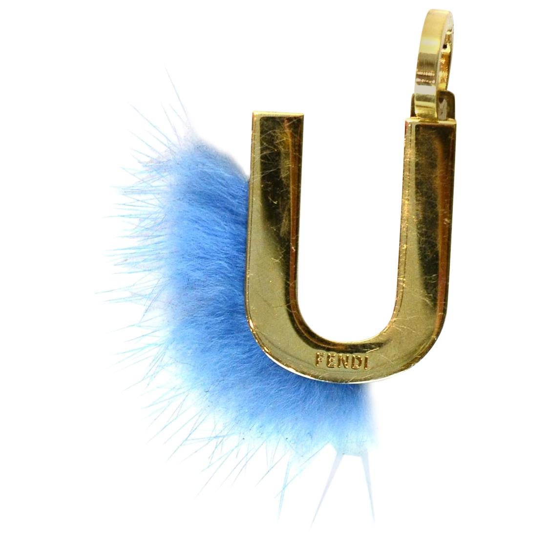 Fendi Gold/Blue Mink Fur-Trimmed U Initial Bag Charm