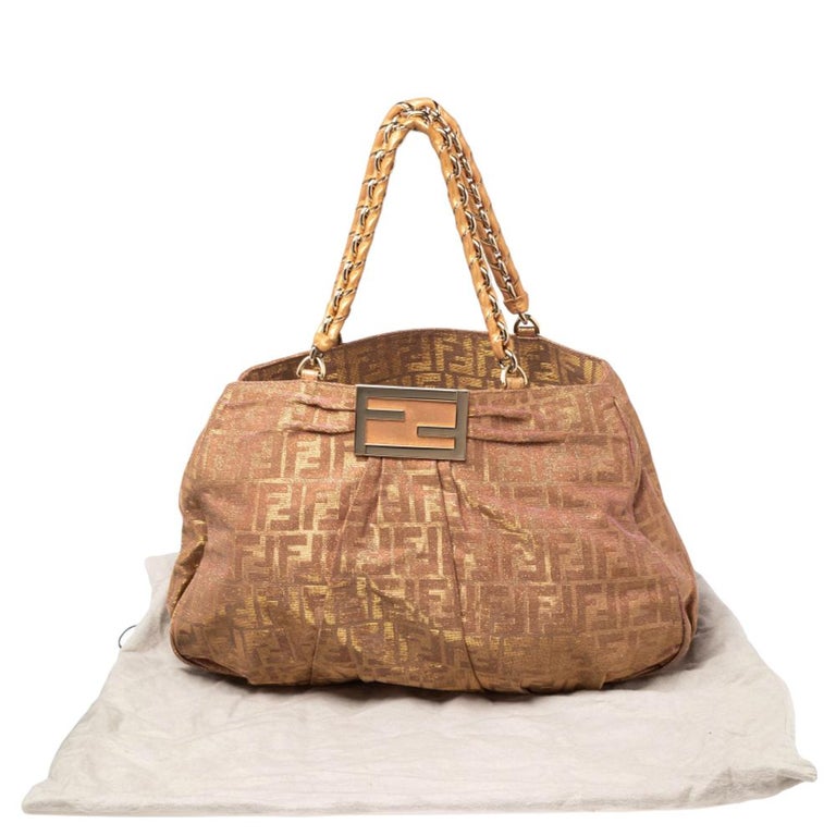 Fendi Gold/Brown Zucca Shimmer Canvas Large Mia Shoulder Bag at 1stDibs