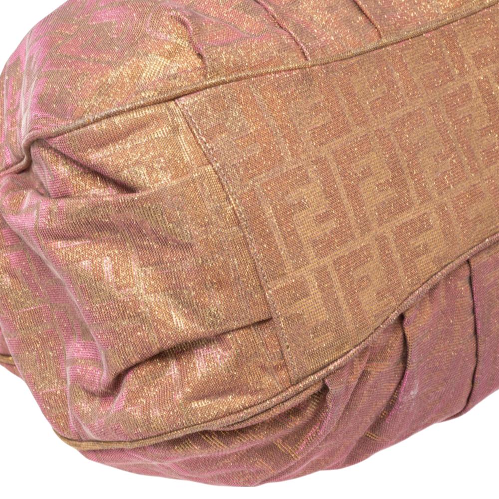 Women's Fendi Gold/Brown Zucca Shimmer Canvas Large Mia Shoulder Bag