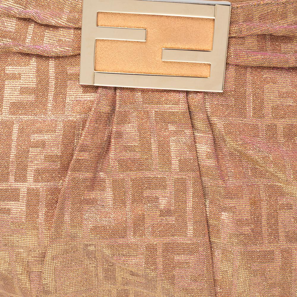 Fendi Gold/Brown Zucca Shimmer Canvas Large Mia Shoulder Bag 2