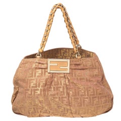 Fendi Gold/Brown Zucca Shimmer Canvas Large Mia Shoulder Bag