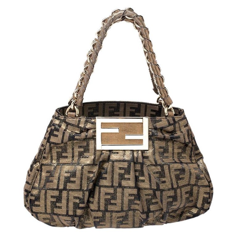 Fendi Gold/Brown Zucca Shimmering Fabric Small Mia Shoulder Bag For ...