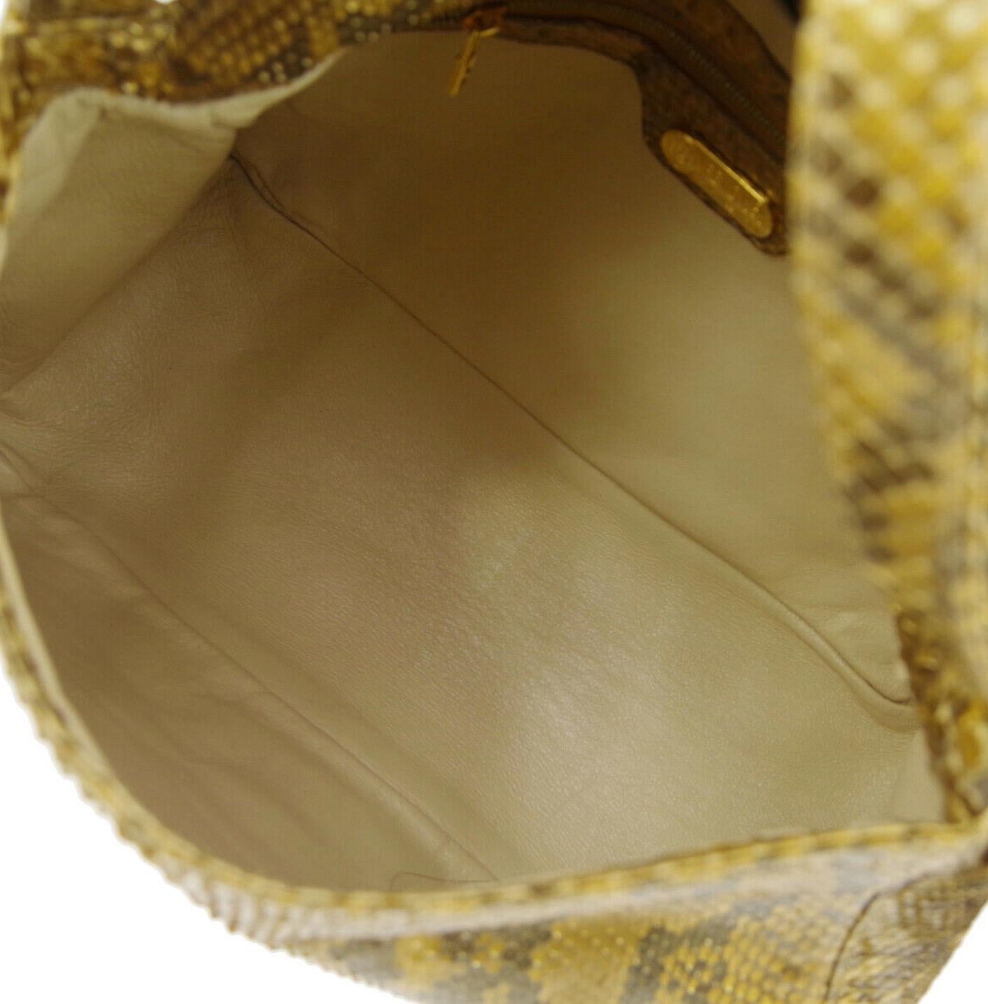 Brown Fendi Gold Cognac Snakeskin Large Logo Top Handle Shoulder Pochette Flap Bag 