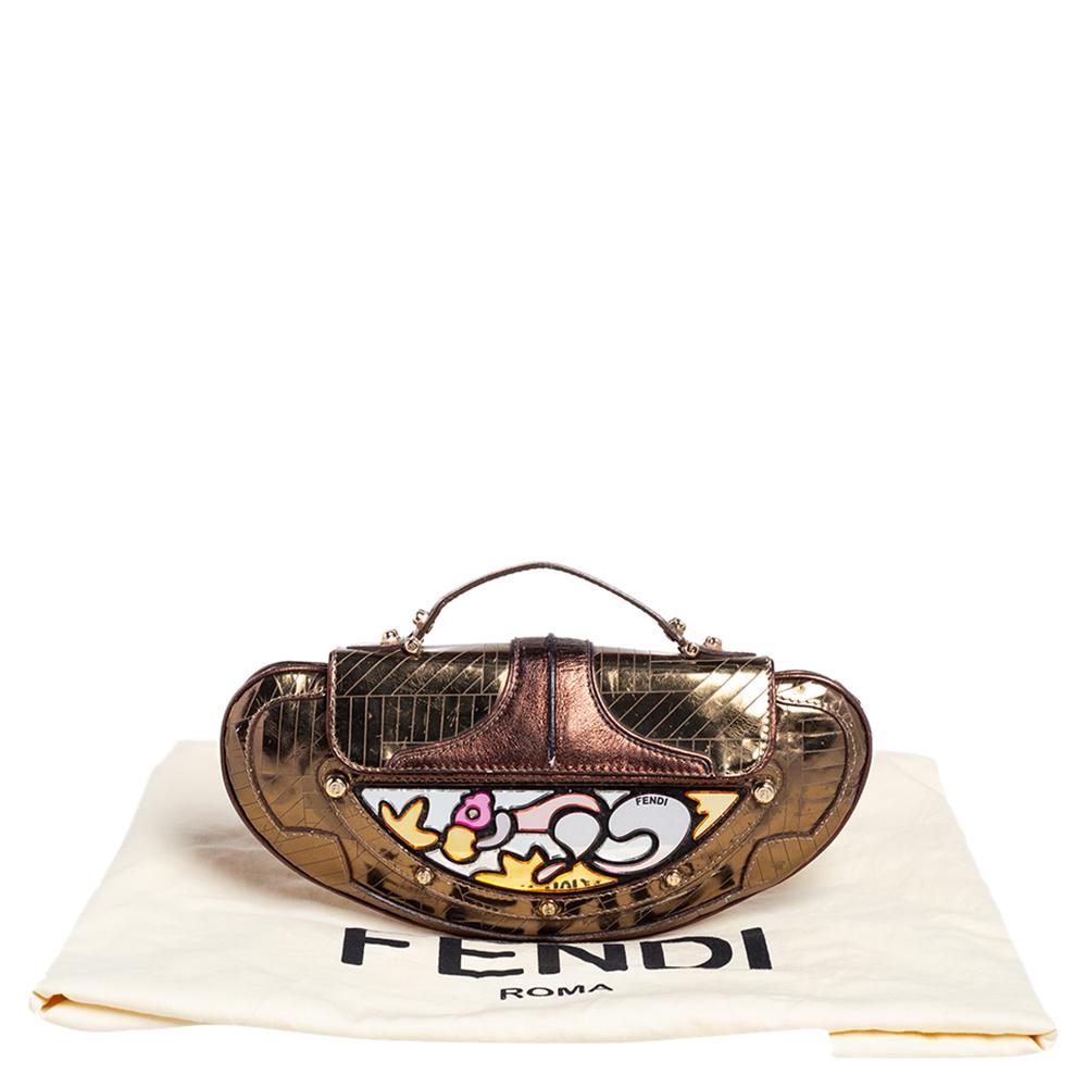 Fendi Gold/Copper Patent and Leather Mini Vanity Mirrored Clutch Bag 4