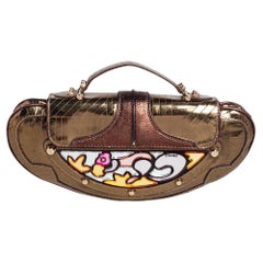 Fendi Gold/Copper Patent and Leather Mini Vanity Mirrored Clutch Bag