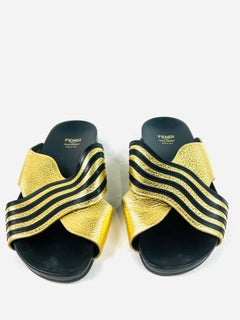 Fendi Gold Edition Leather Flat Sandals, Size 38.5