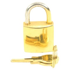 Fendi Gold FF Logo Lock and Key Set Bag Charm Cadena Padlock s214f85