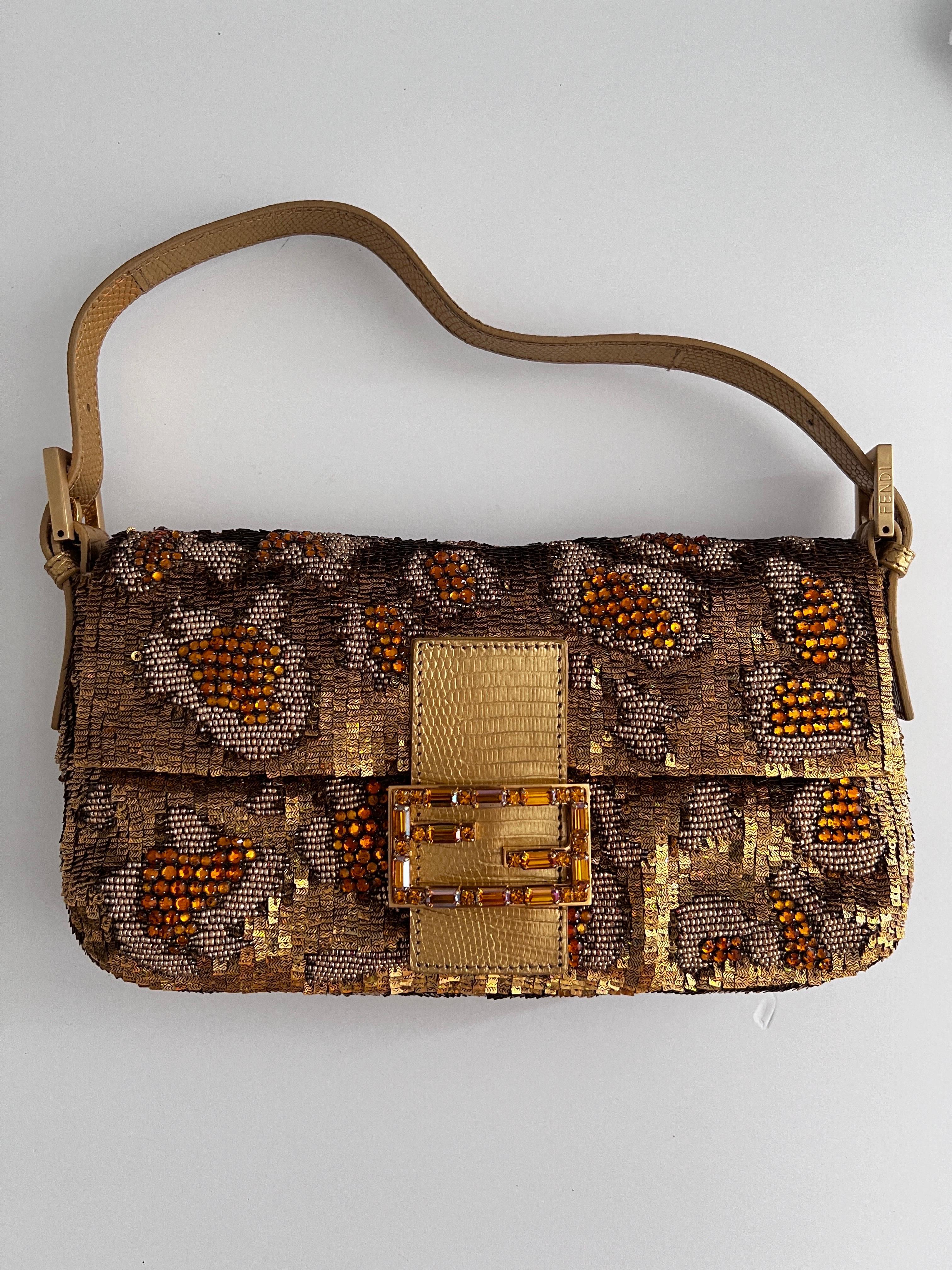 Fendi gold grape sequin baguette In Excellent Condition In Aurora, IL
