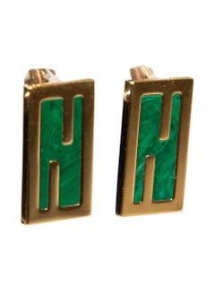 Fendi Gold & Grün Baguette Bar Pin-Ohrringe mit Bar-Anstecknadeln