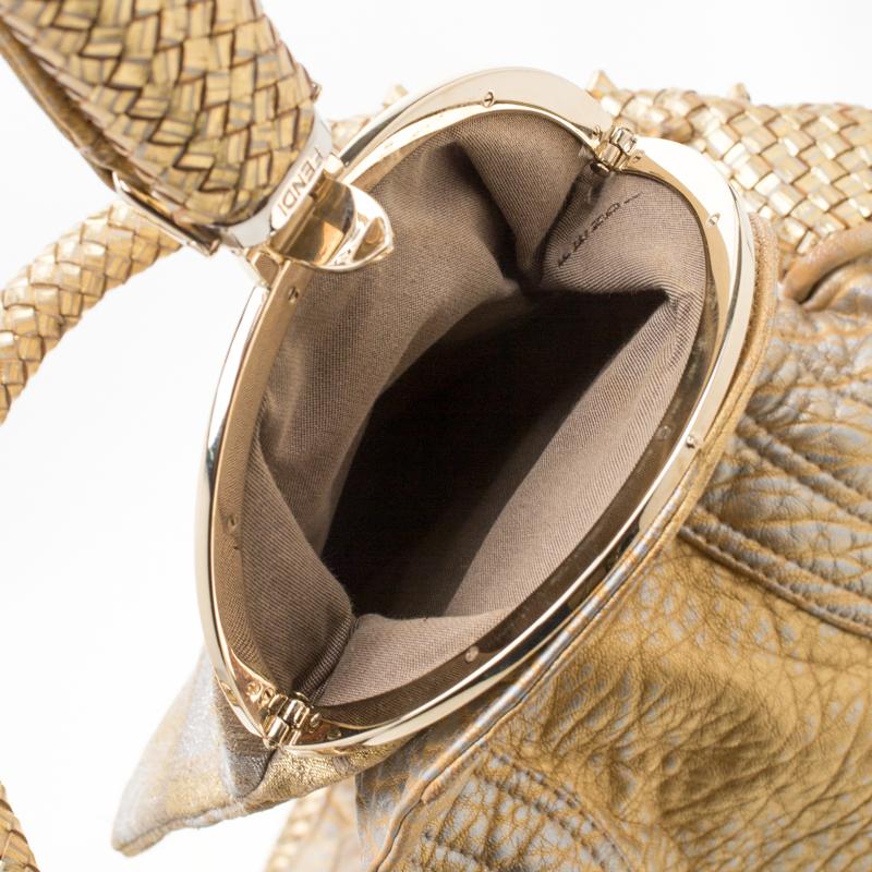 Fendi Gold Holographic Textured Leather Spy Bag 8