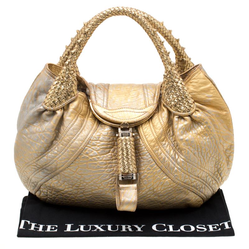 Fendi Gold Holographic Textured Leather Spy Bag 9