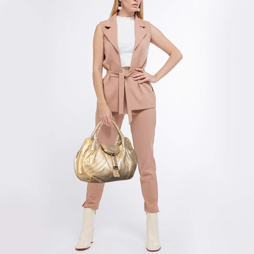 Fendi Gold Holographic Textured Leather Spy Bag In Good Condition In Dubai, Al Qouz 2