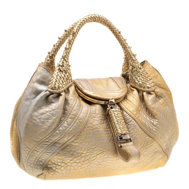 Women's Fendi Gold Holographic Textured Leather Spy Bag