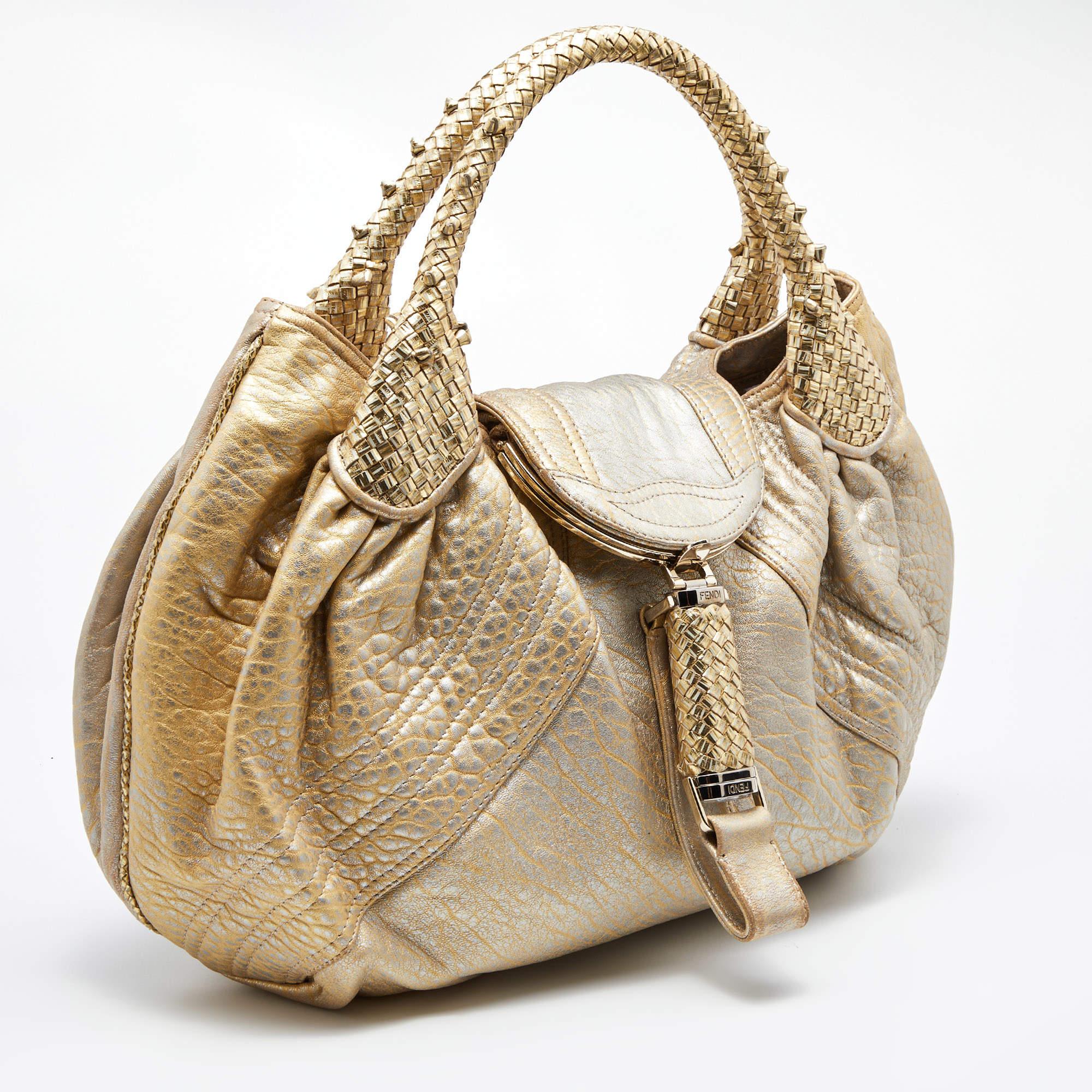 Women's Fendi Gold Holographic Textured Leather Spy Bag