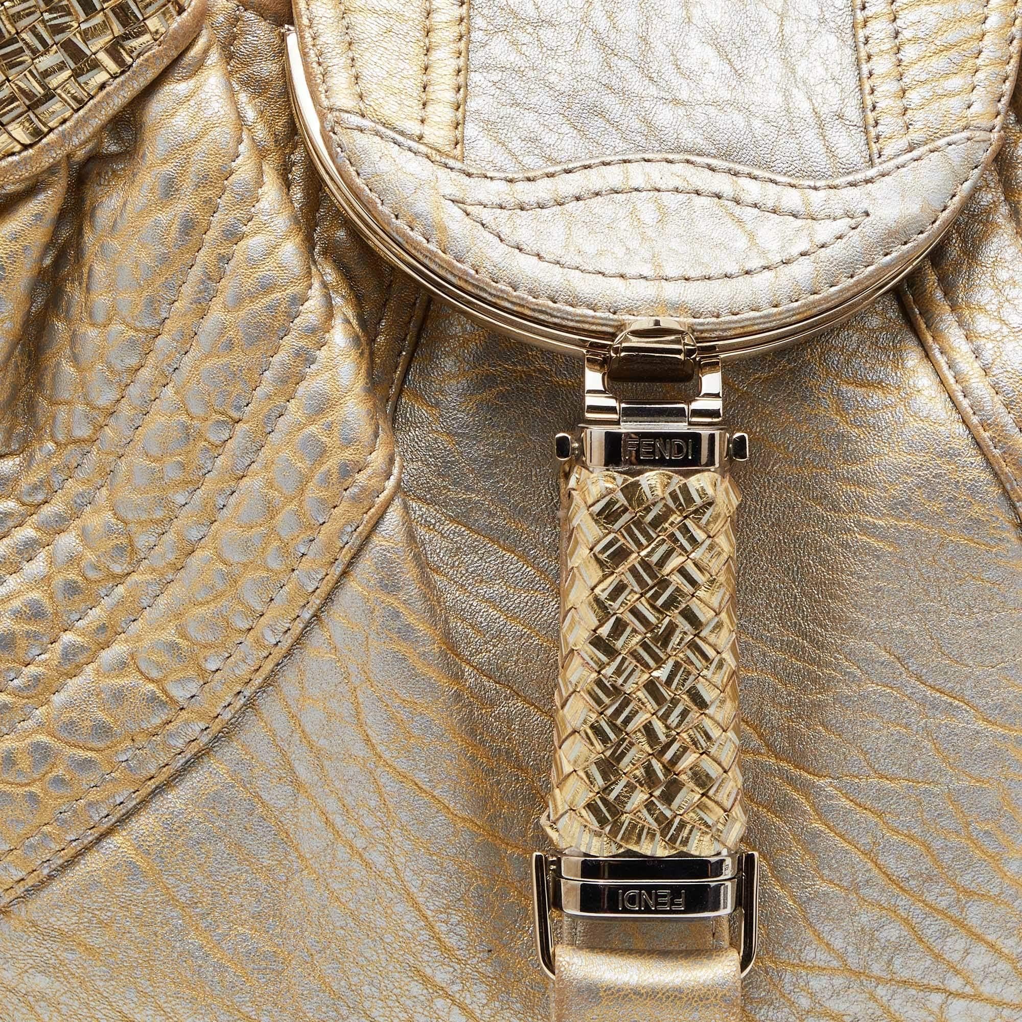 Fendi Gold Holographic Textured Leather Spy Bag 5