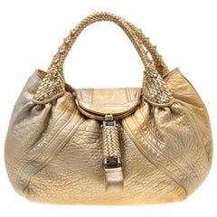 Used Fendi Gold Holographic Textured Leather Spy Bag